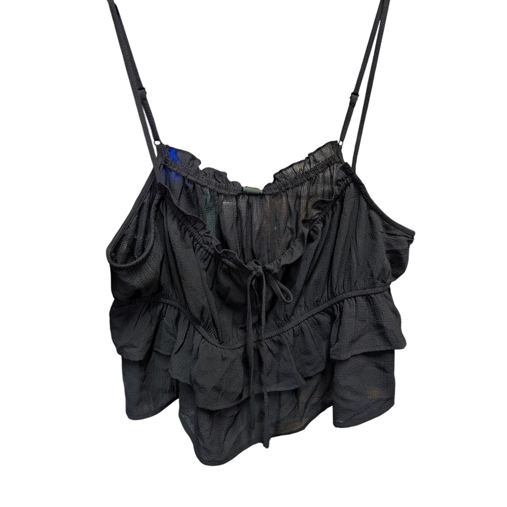 Wild Fable Ruffle Camisole Women XXL Black NEW Tiered Spaghetti Strap Top